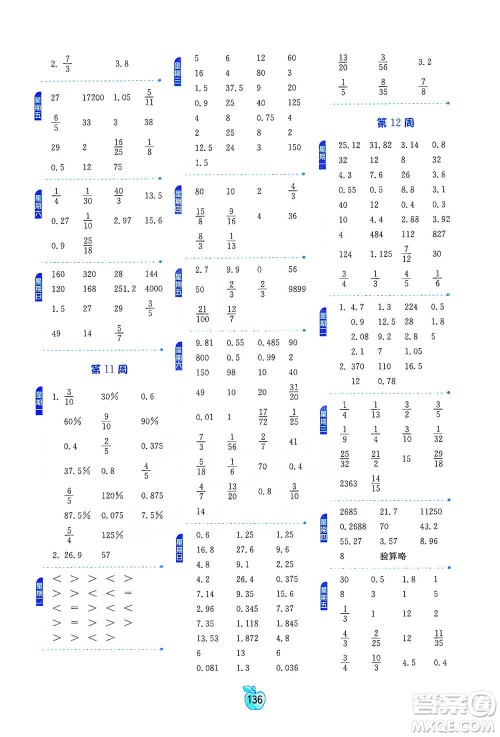 江苏人民出版社2021小学数学计算高手六年级下册人教版参考答案