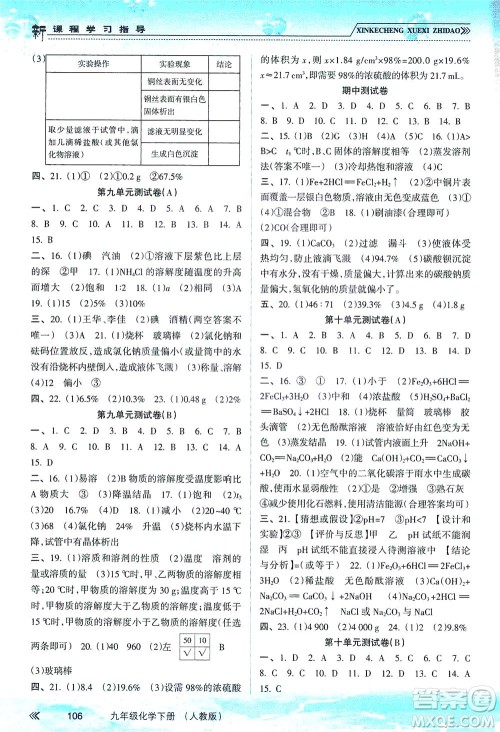 南方出版社2021新课程学习指导化学九年级下册人教版答案