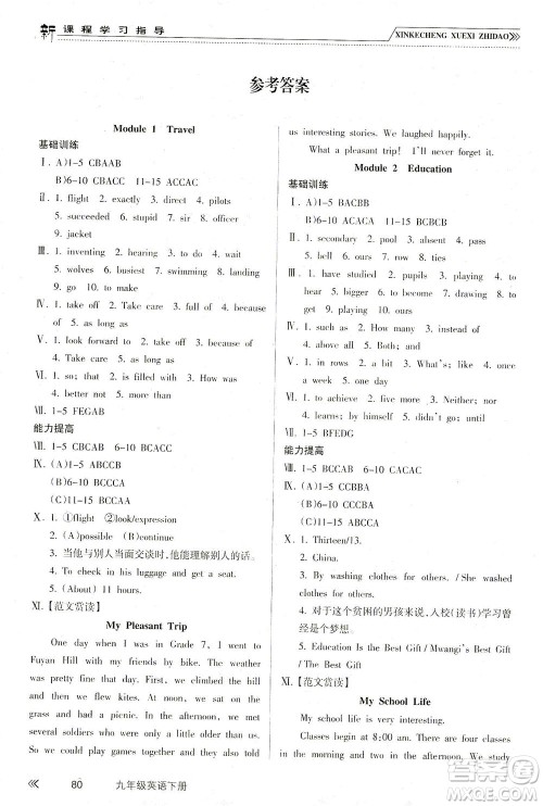 南方出版社2021新课程学习指导英语九年级下册WY外研版答案