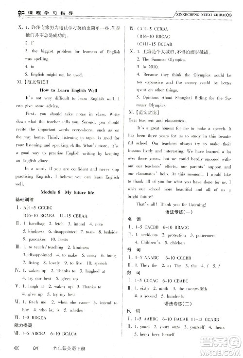 南方出版社2021新课程学习指导英语九年级下册WY外研版答案