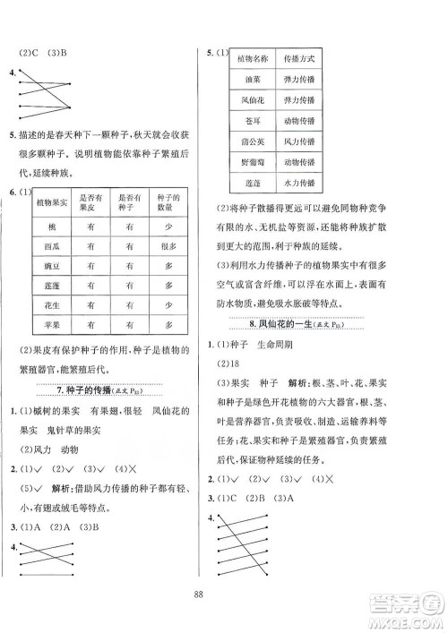 陕西人民教育出版社2021小学教材全练四年级下册科学教育科学版参考答案