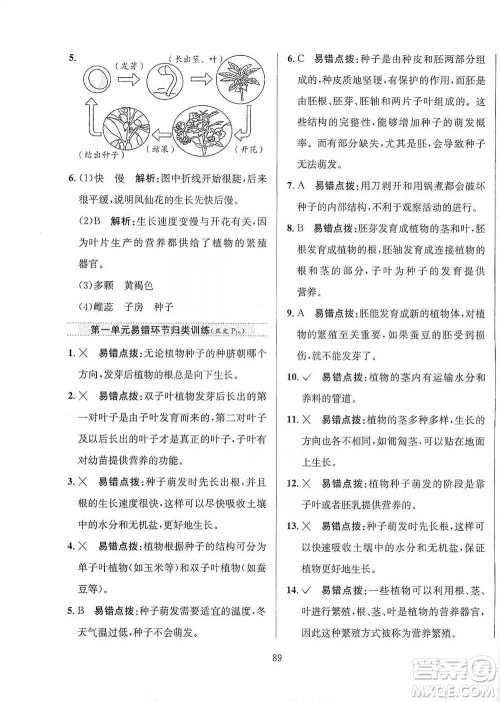 陕西人民教育出版社2021小学教材全练四年级下册科学教育科学版参考答案