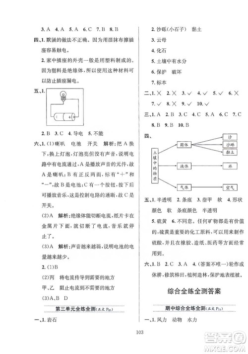 陕西人民教育出版社2021小学教材全练四年级下册科学教育科学版参考答案