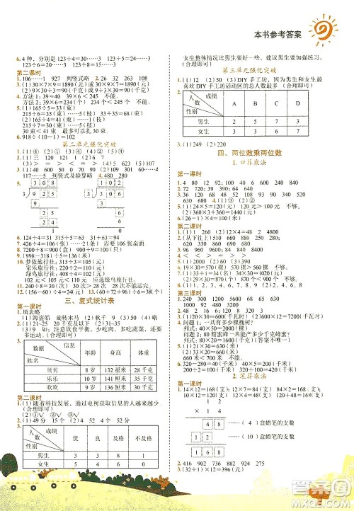 龙门书局2021黄冈小状元作业本三年级数学下R人教版答案