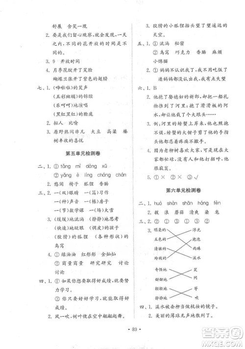 山东教育出版社2021小学同步练习册配套检测卷语文三年级下册人教版参考答案