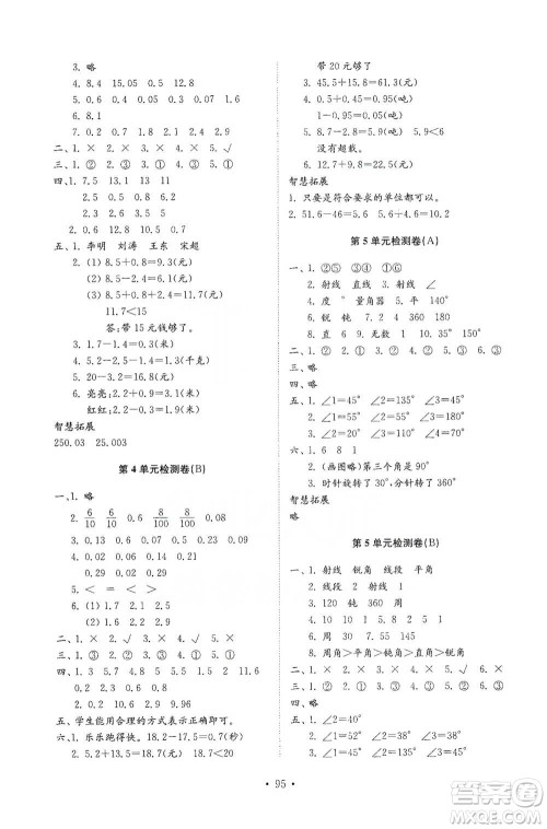 山东教育出版社2021小学同步练习册配套检测卷数学三年级下册青岛版参考答案