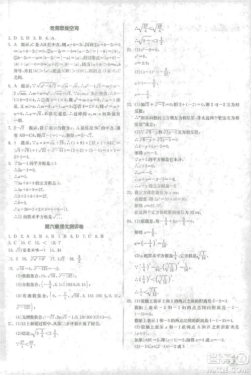 江苏人民出版社2021实验班提优训练七年级下册数学人教版参考答案