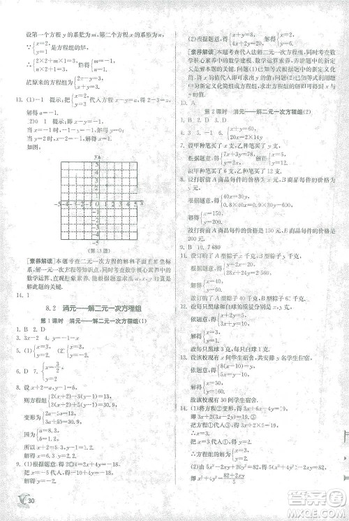 江苏人民出版社2021实验班提优训练七年级下册数学人教版参考答案