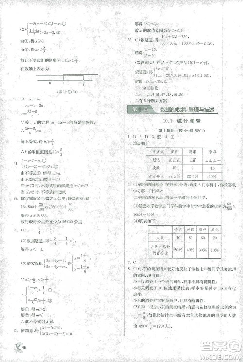 江苏人民出版社2021实验班提优训练七年级下册数学人教版参考答案
