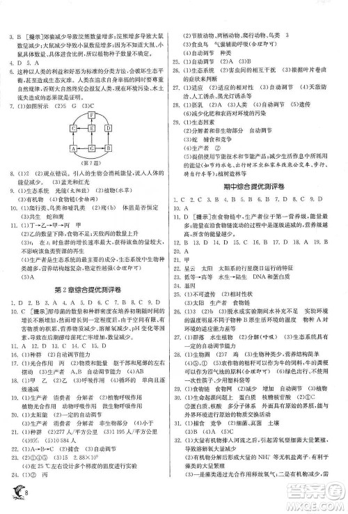 江苏人民出版社2021实验班提优训练九年级下册科学浙教版参考答案