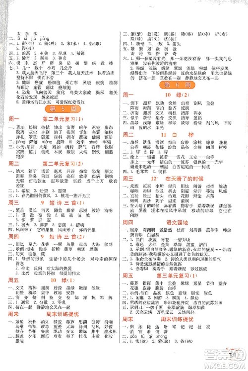 江苏人民出版社2021小学语文默写高手四年级下册人教版参考答案