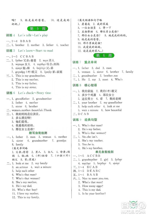 江苏人民出版社2021小学英语默写高手三年级下册人教PEP版参考答案