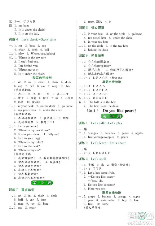 江苏人民出版社2021小学英语默写高手三年级下册人教PEP版参考答案