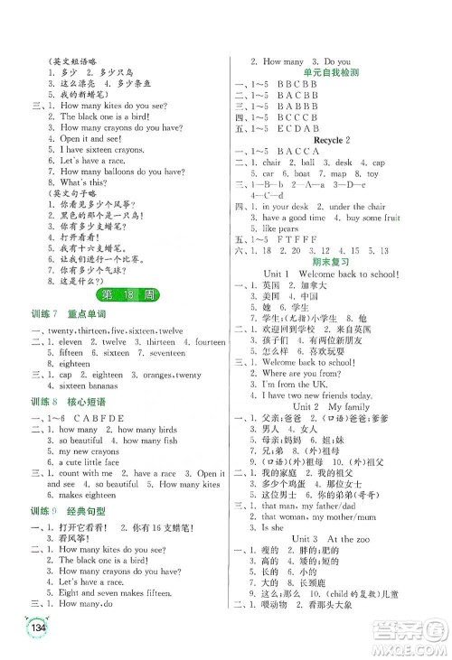 江苏人民出版社2021小学英语默写高手三年级下册人教PEP版参考答案