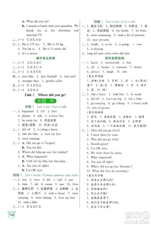 江苏人民出版社2021小学英语默写高手六年级下册人教PEP版参考答案