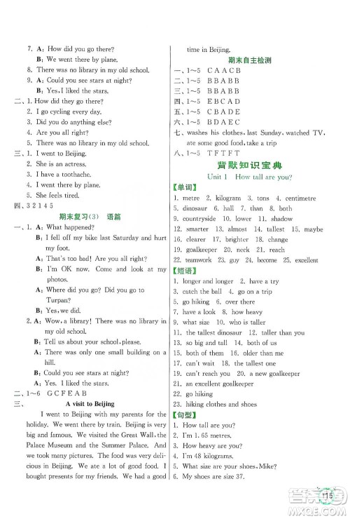 江苏人民出版社2021小学英语默写高手六年级下册人教PEP版参考答案