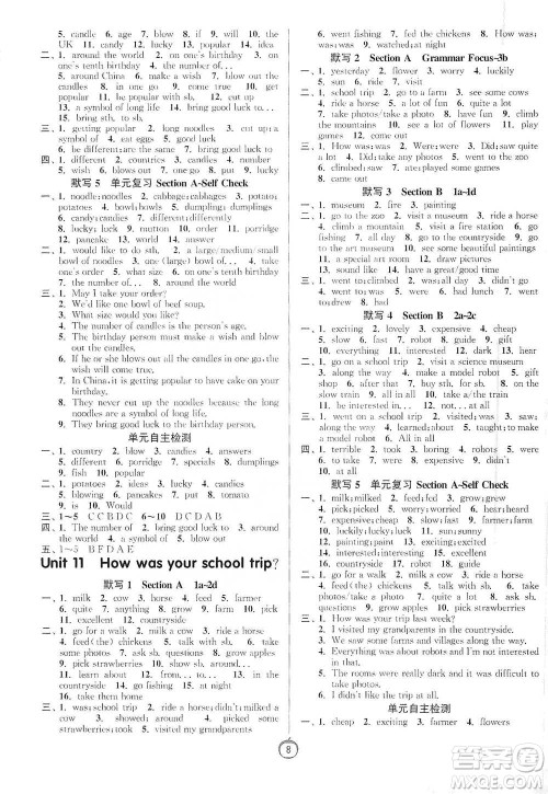 江苏人民出版社2021初中英语默写高手七年级下册人教版参考答案