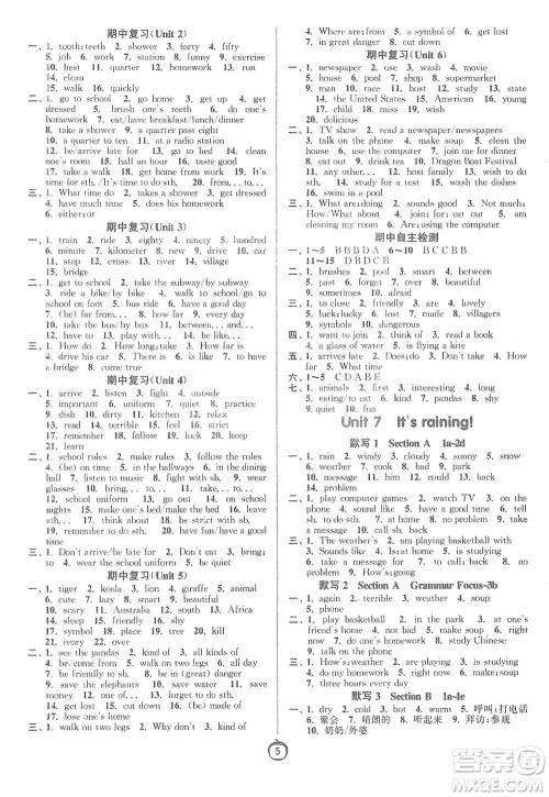 江苏人民出版社2021初中英语默写高手七年级下册人教版参考答案