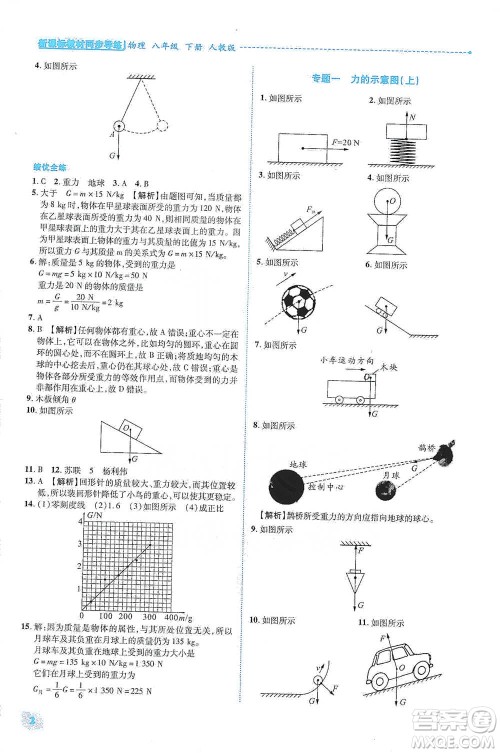 陕西科学技术出版社2021新课标教材同步导练八年级下册物理人教版参考答案