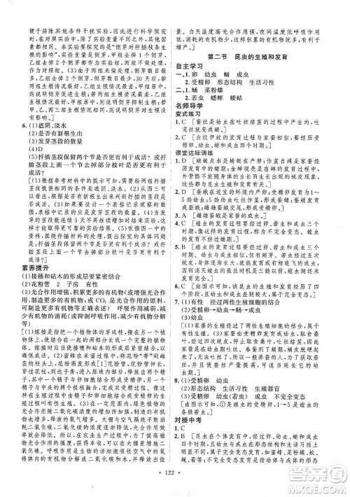 陕西人民出版社2021实验教材新学案生物八年级下册人教版参考答案