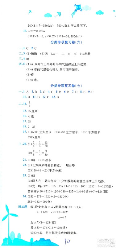 龙门书局2021黄冈小状元达标卷五年级数学下R人教版答案