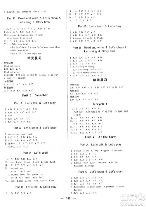 陕西人民出版社2021实验教材新学案英语四年级下册人教PEP版参考答案