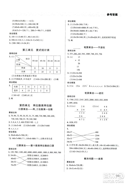 天津教育出版社2021学习质量监测数学三年级下册人教版答案