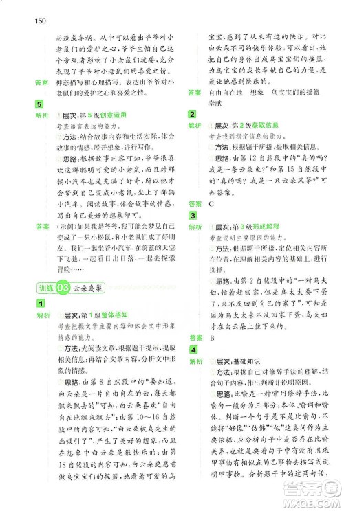 江西人民出版社2021年一本阅读能力训练100分小学语文四年级B版通用版参考答案