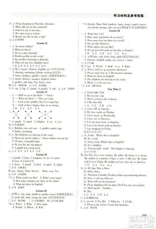 天津教育出版社2021学习质量监测四年级英语下册人教版答案