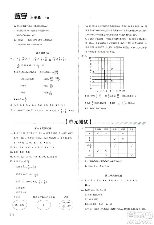 天津教育出版社2021学习质量监测数学六年级下册人教版答案 天津教育出版社2021学习质量监测数学六年级下册人教版答案