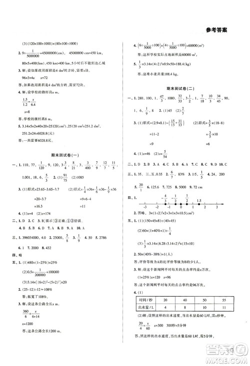 天津教育出版社2021学习质量监测数学六年级下册人教版答案