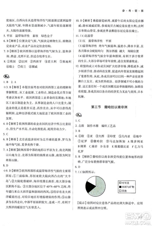 天津教育出版社2021学习质量监测七年级地理下册人教版答案