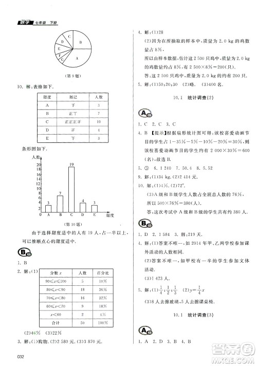 天津教育出版社2021学习质量监测七年级数学下册人教版答案