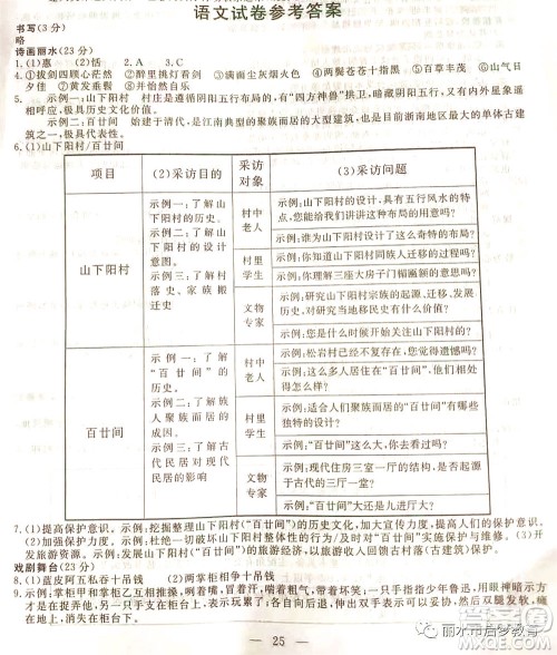 浙江省丽水市2021年初中学业水平考试语文试题及答案