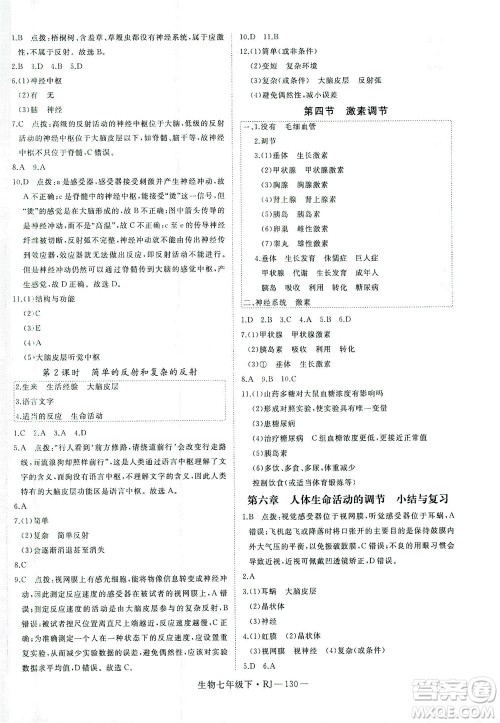 宁夏人民教育出版社2021学练优生物七年级下册人教版答案