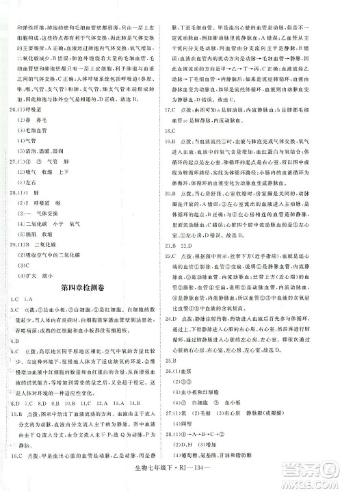宁夏人民教育出版社2021学练优生物七年级下册人教版答案