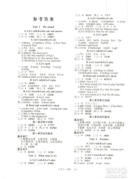 延边大学出版社2021学练优英语四年级下册PEP人教版答案 延边大学出版社2021学练优英语四年级下册PEP人教版答案