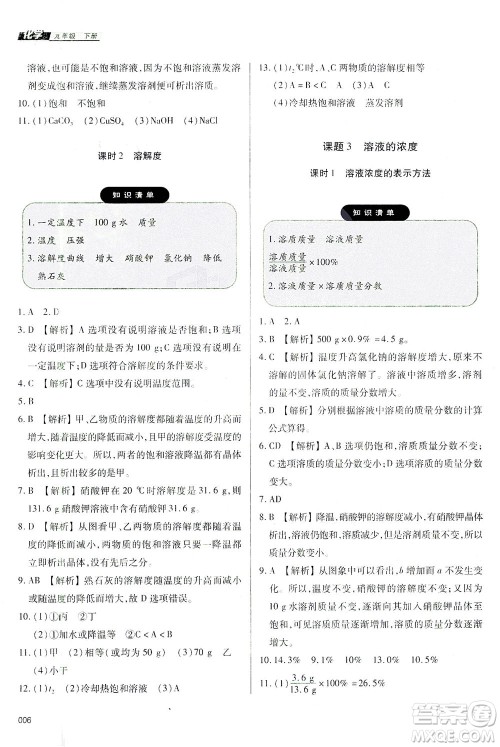 天津教育出版社2021学习质量监测九年级化学下册人教版答案