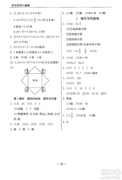 江苏人民出版社2021实验班提优课堂数学六年级下册苏教版参考答案