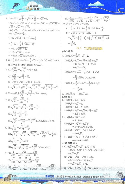 江苏人民出版社2021春雨教育实验班提优课堂八年级下册数学苏科版参考答案