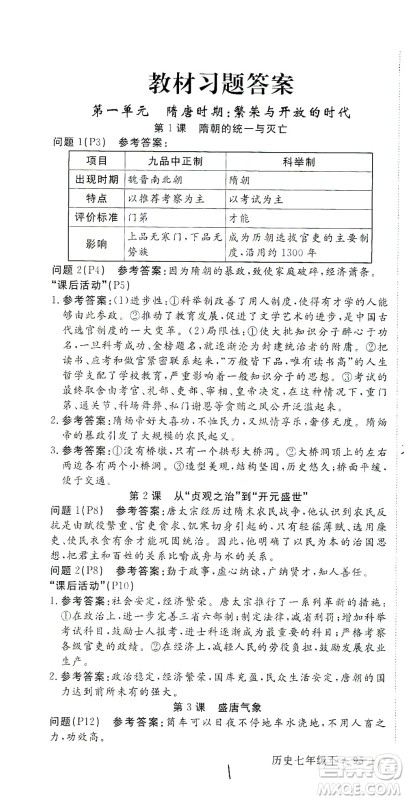 延边大学出版社2021学练优科学思维训练法历史七年级下册人教版答案 延边大学出版社2021学练优科学思维训练法历史七年级下册人教版答案