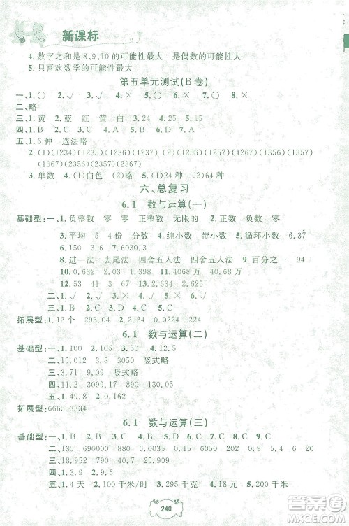 上海大学出版社2021钟书金牌课课练五年级数学下册沪教版答案