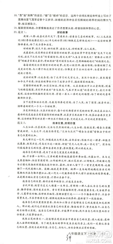 宁夏人民教育出版社2021学练优语文八年级下册人教版河南专版答案