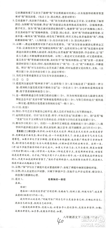 宁夏人民教育出版社2021学练优语文八年级下册人教版河南专版答案