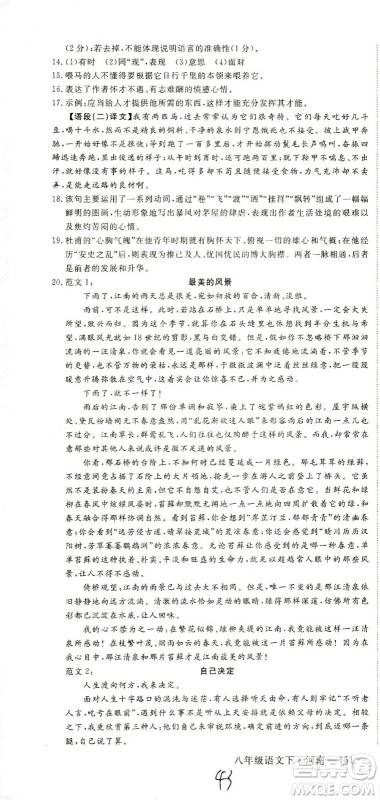 宁夏人民教育出版社2021学练优语文八年级下册人教版河南专版答案