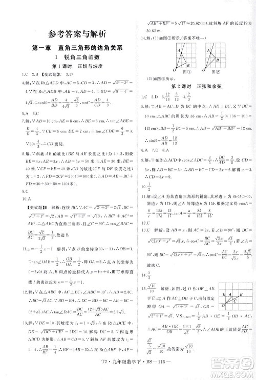 延边大学出版社2021学练优科学思维训练法数学九年级下册BS北师版答案