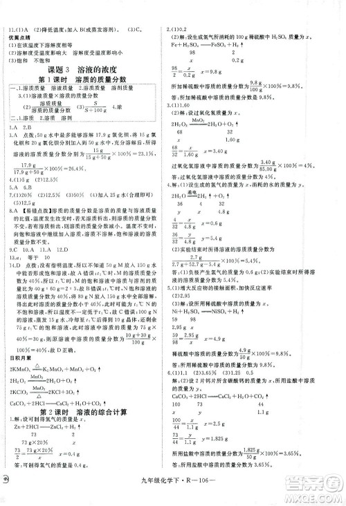 延边大学出版社2021学练优化学九年级下册人教版河南专版答案