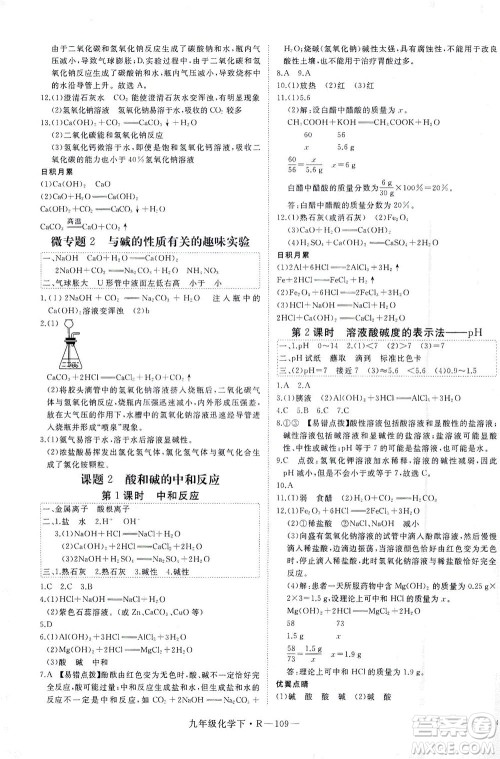 延边大学出版社2021学练优化学九年级下册人教版河南专版答案