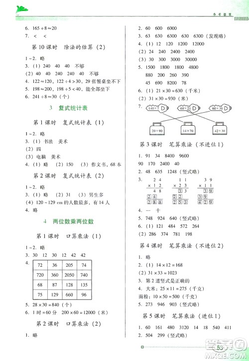 广东教育出版社2021南方新课堂金牌学案数学三年级下册人教版答案