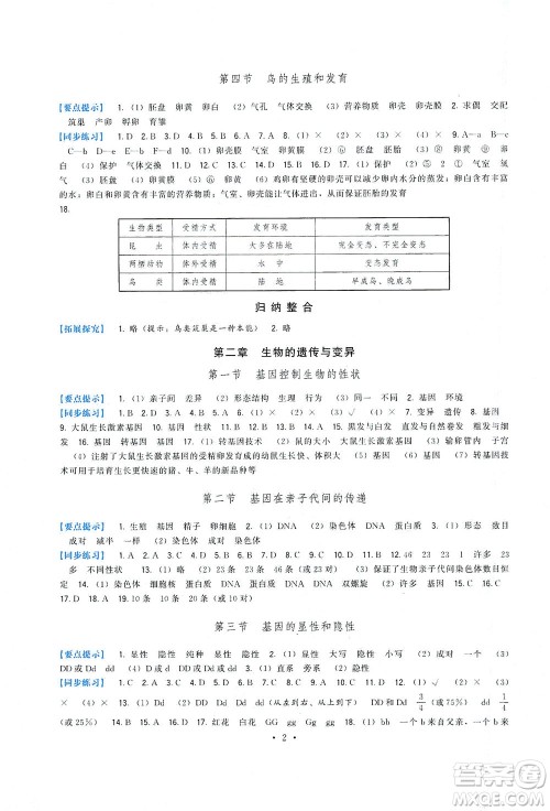 福建人民出版社2021顶尖课课练八年级生物下册人教版答案